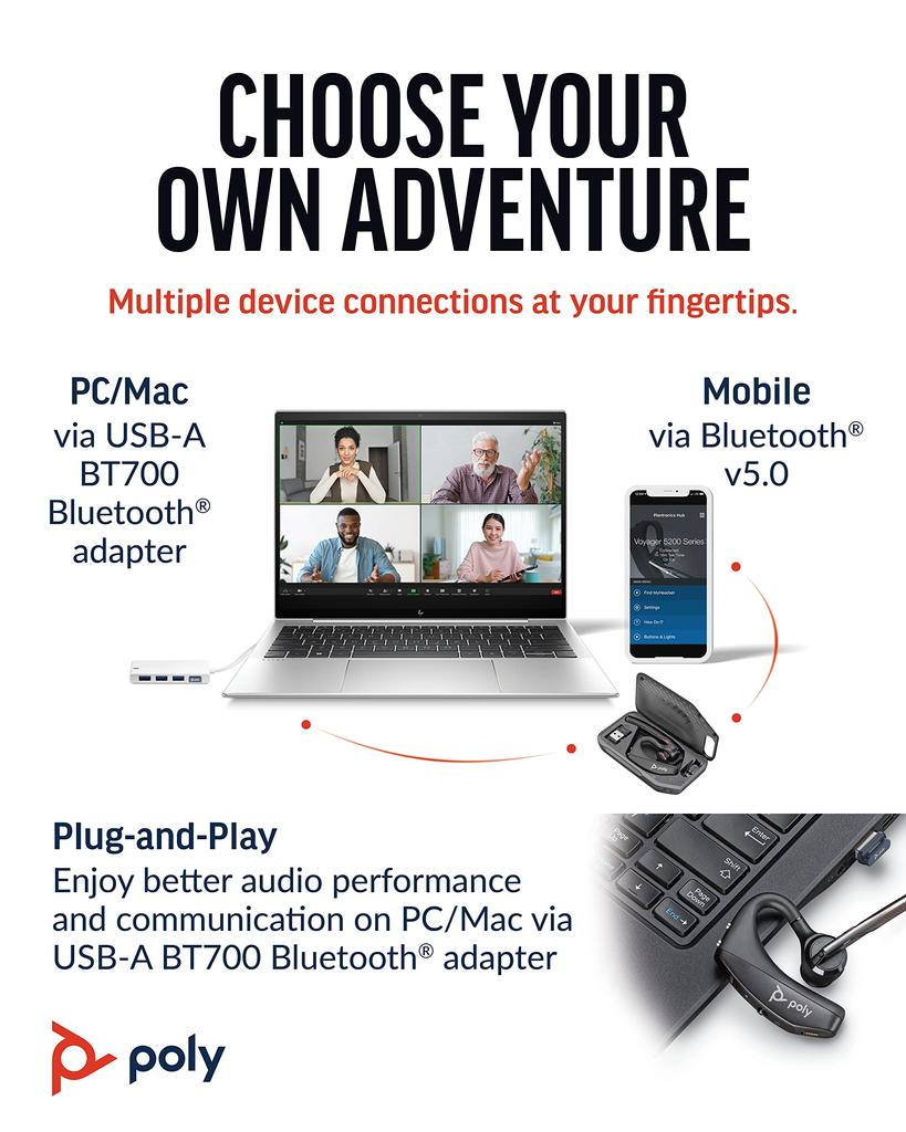 Poly Voyager 5200 UC Bluetooth Wireless One монофонические наушники для ПК BT700 Специальный зарядный чехол с шумоподавлением Совместимость с ПК и 2 года