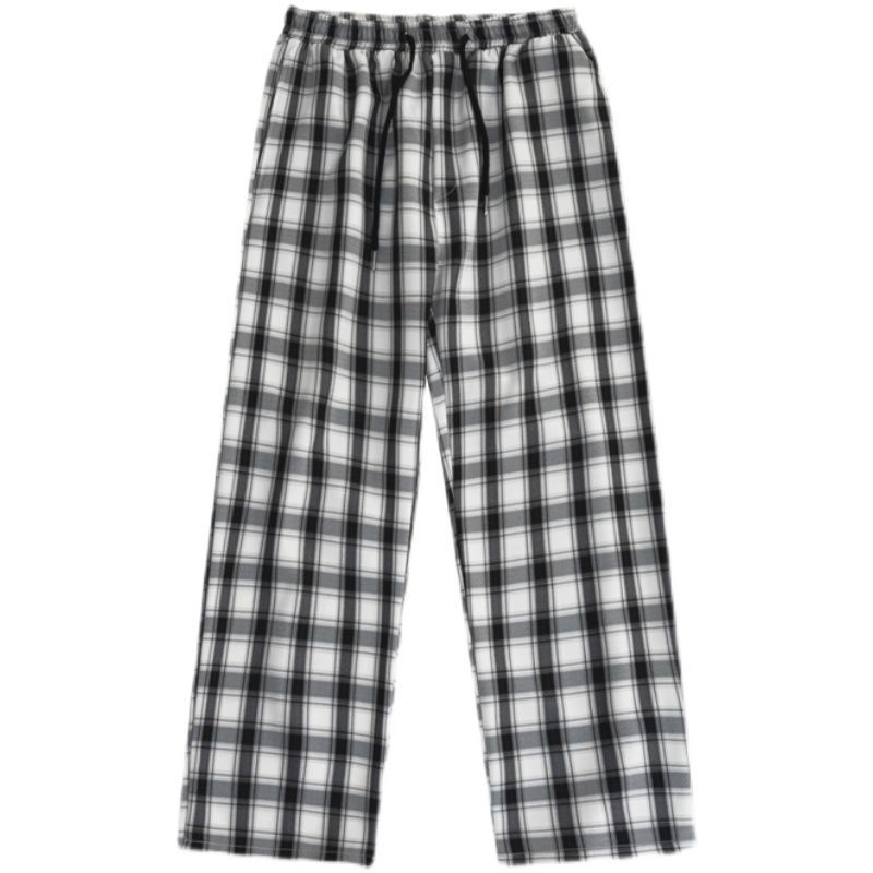 Клетчатые мужские брюки, весна-лето, модные повседневные винтажные брюки, свободные прямые домашние брюки, красивая уличная одежда, брюки большого размера