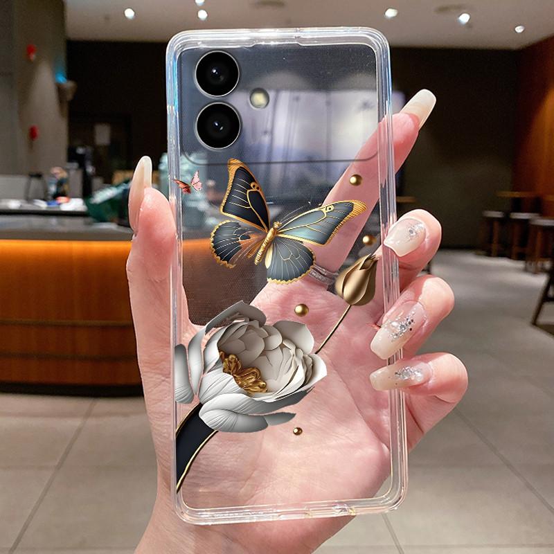 Case For Samsung Galaxy S26 Edge Flower Butterfly Protective Thin Casing Transparent Soft Silicone TPU Phone Cover