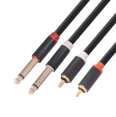 Позолоченный двойной RCA (папа) на двойной 6,35 мм аудиокабель с корпусом из алюминиевого сплава и экранированным проводом