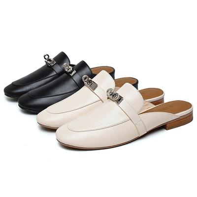 Приходите к картинке и образцу сандалий из коровьей кожи, женские с круглым носком, на плоском каблуке, кожаные, женские туфли, сумка-голова, полушлепанцы, версия от кутюр