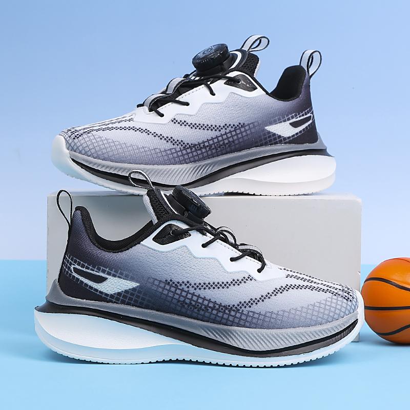 New Rotating Button Boys Breathable Mesh Running Shoes Youth Sports Shoes Children Anti-slip Wear Racing Students