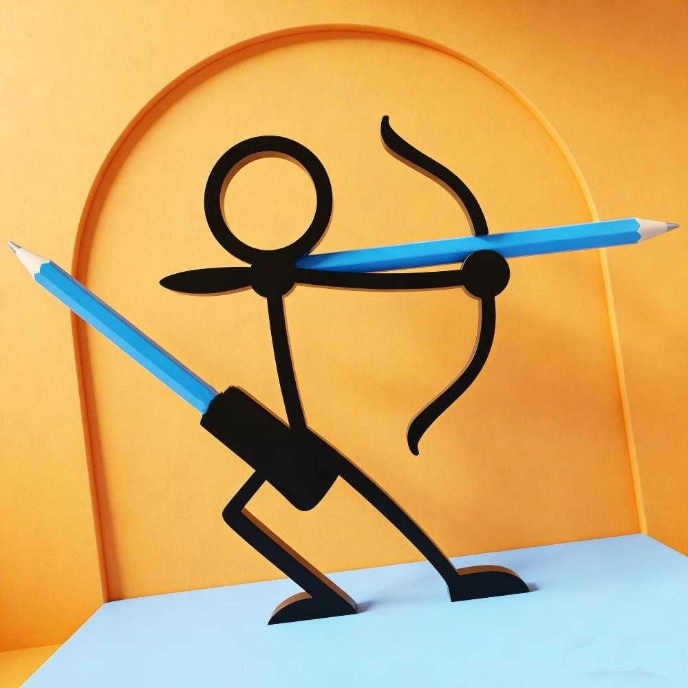 3D Black Stickman Warrior Pen Holder Pen Container Funny Pen Ornament Stationery Gift