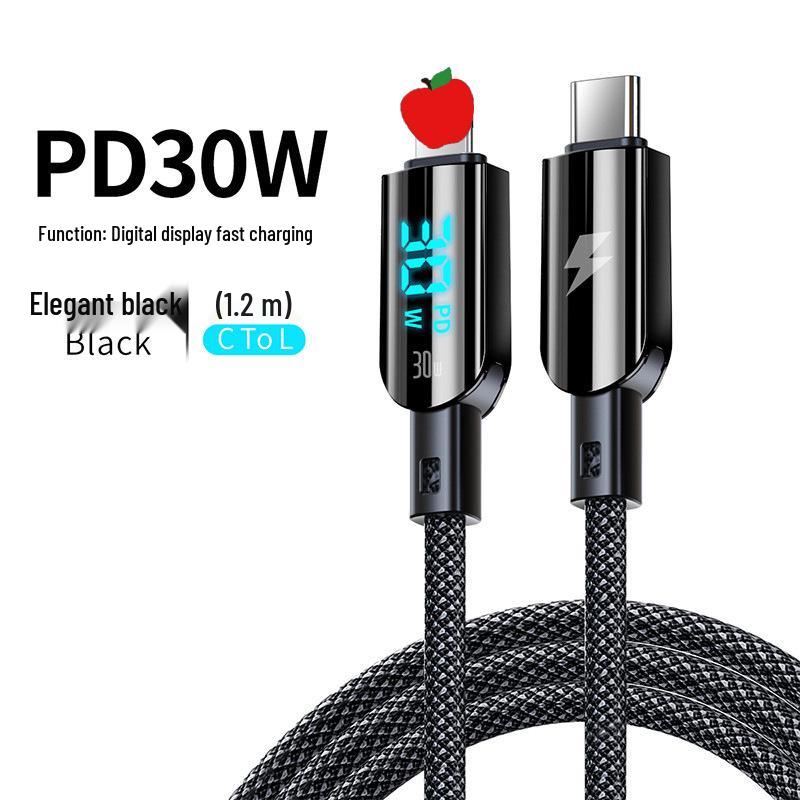 60-ваттный кабель Super Fast Charging двойного типа Type-C для Apple, Huawei, Vivo - 6A с цифровым дисплеем