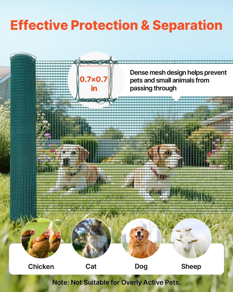 Temporary Fence with Posts, 0.9 x 25m Plastic Mesh Fencing, Garden Safety Fences Netting with Double-Spike Stakes & Guy Ropes, Temporary Fence for