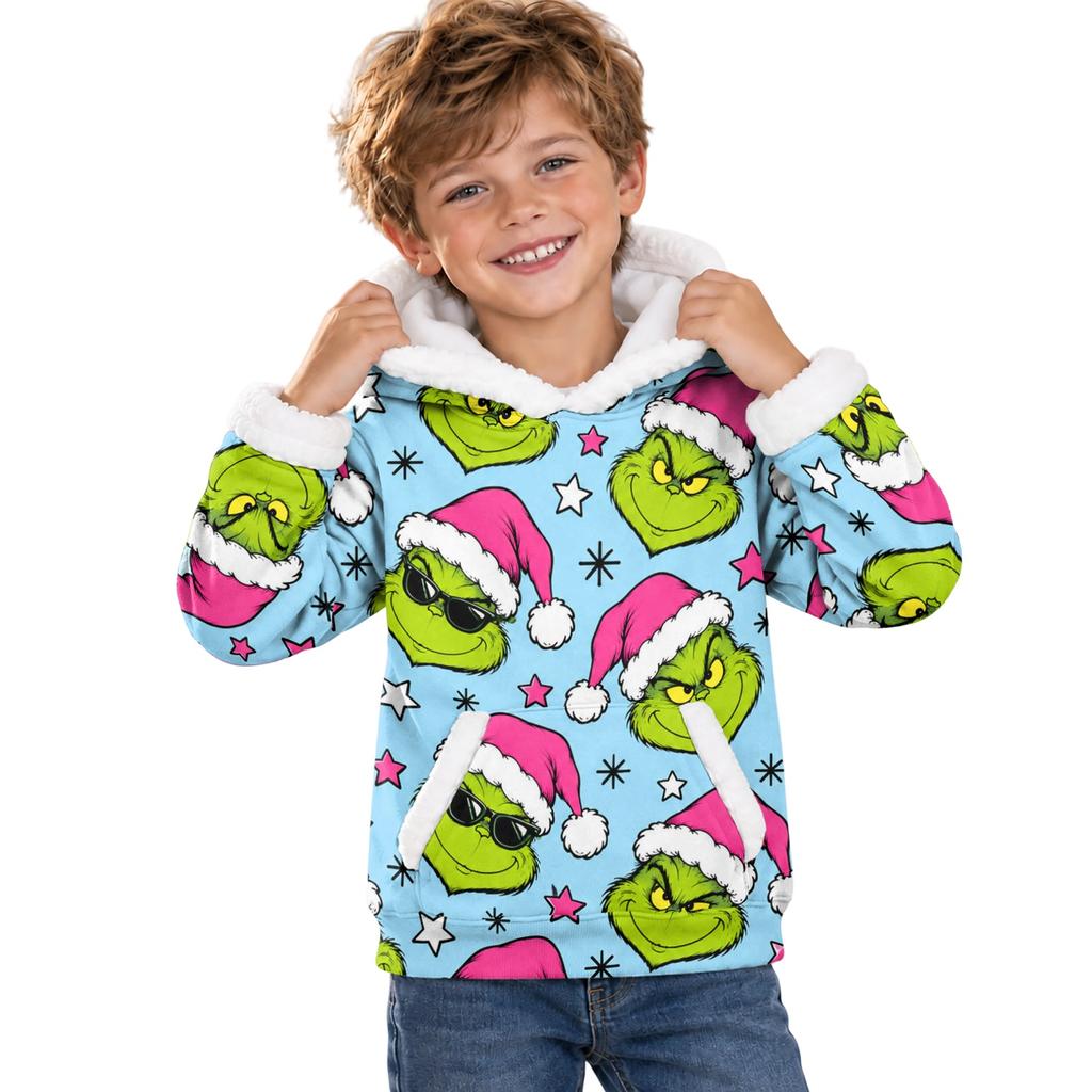 Kids Long Sleeve Christmas Print Hoodie Casual Pullover Top for Holiday Wear