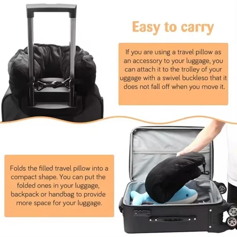 Портативная наполняемая подушка для шеи, экономящая место, наполняемая подушка для одежды, регулируемая, удобная, фланелевая, для автомобиля, поезда, самолета