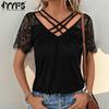 Женские модные повседневные летние весенние однотонные блузки и рубашки с v-образным вырезом и короткими рукавами с принтом