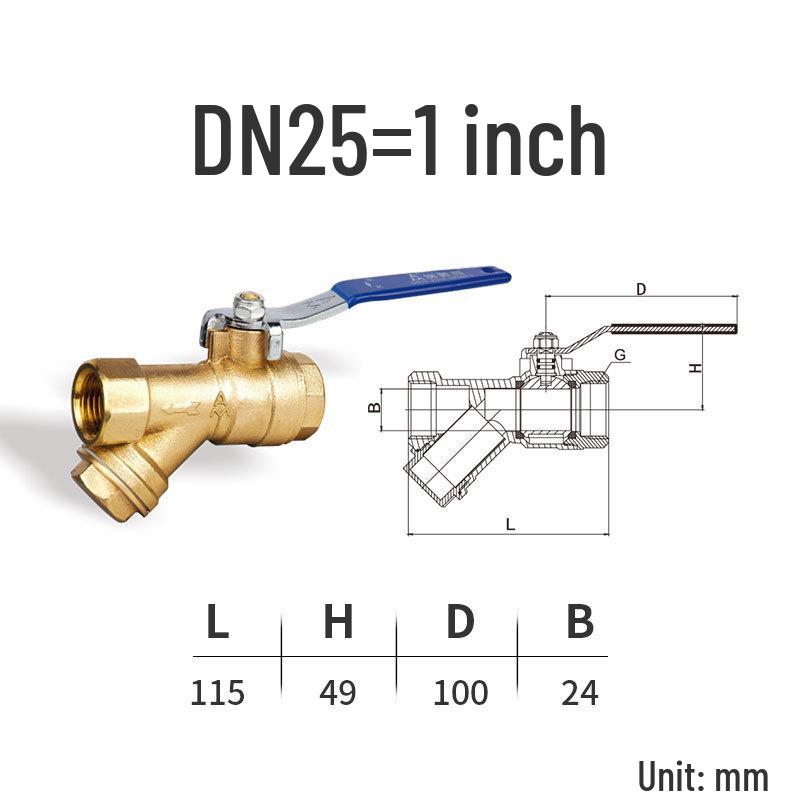 Genuine AMEIKO Brass Filter Ball Valve with Female Thread for Water & Air Conditioning - Manual Valve, 4/6 Points, 1 Inch.