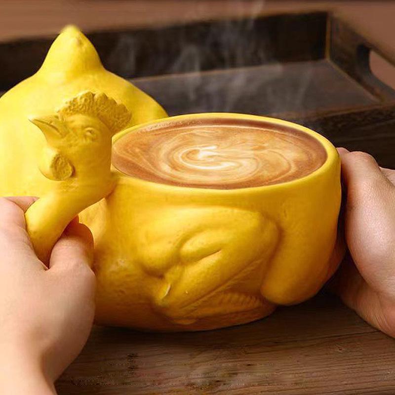 Ceramic Salt-baked Chicken Water Cup with Lid Is Weird, Funny, Funny, Weird Mug, Creative Personalized Coffee, Milk Cup