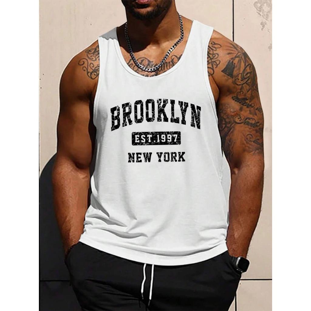 Мужская майка для фитнеса и спорта на открытом воздухе с 3D-принтом букв, летняя повседневная модная майка без рукавов