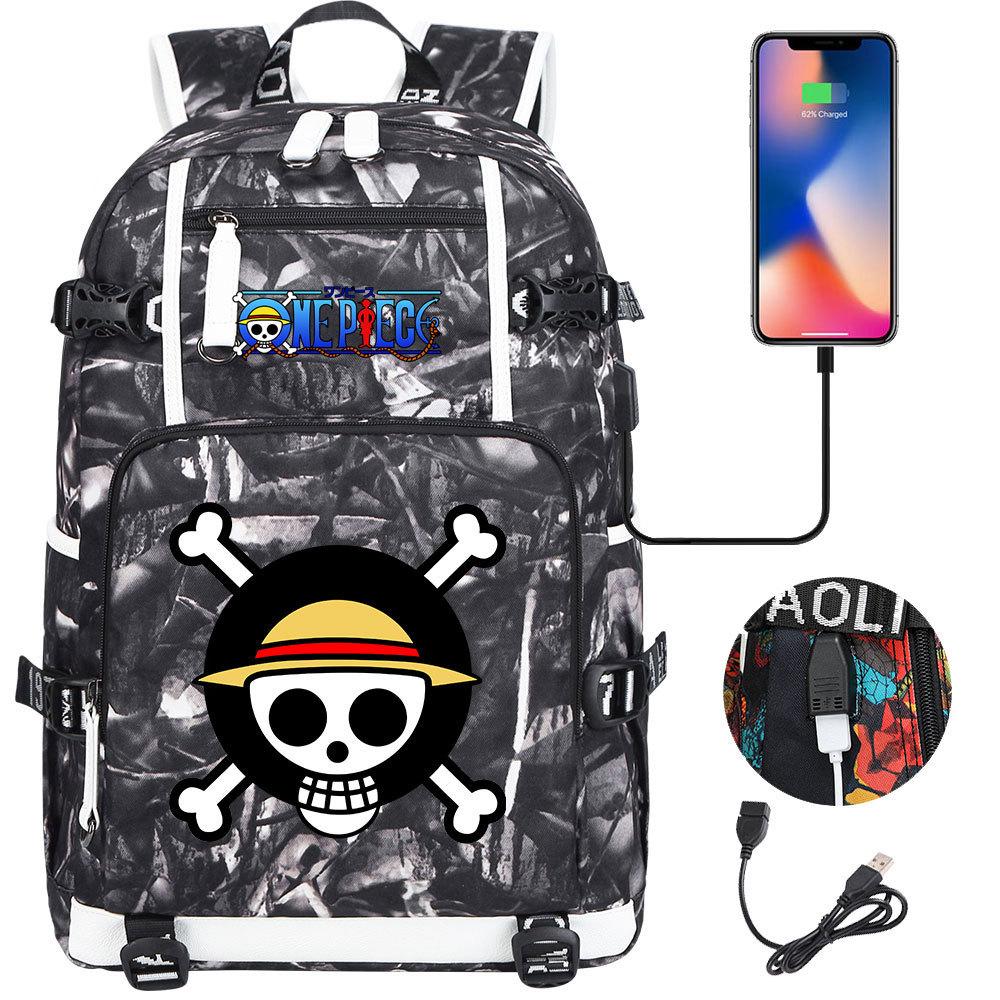 Anime Skull Print Large Capacity Backpack for Teens Students Casual Travel Daypack Lightweight Waterproof