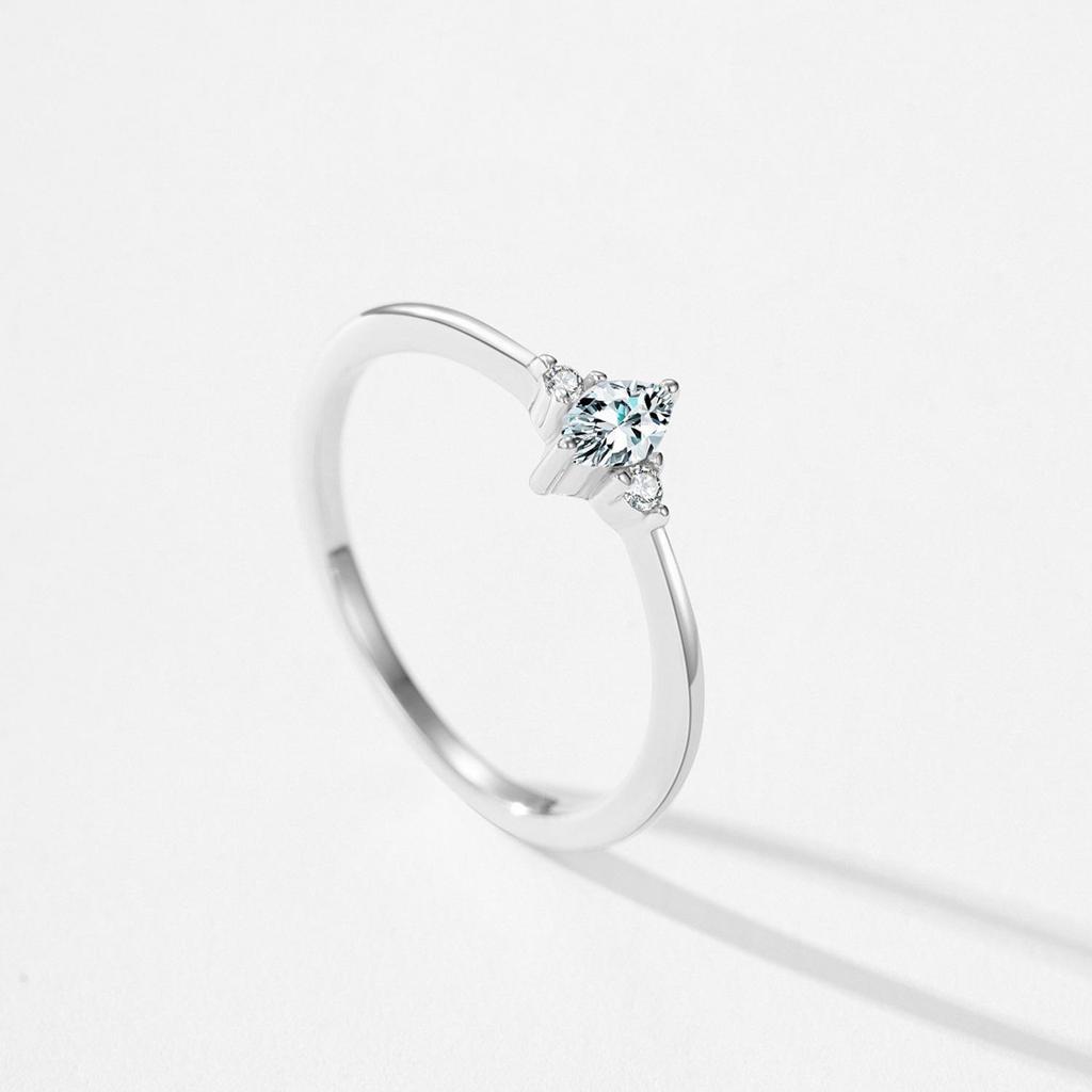 Женское кольцо из стерлингового серебра S925 с цирконами в форме ромба, легкая роскошь, простой штабелируемый дизайн для указательного пальца