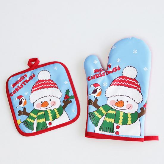 Рождественские утепленные перчатки, термоприхватки для выпечки, дизайн с петлей для подвешивания, термостойкие кухонные перчатки для приготовления пищи, выпечки и гриля