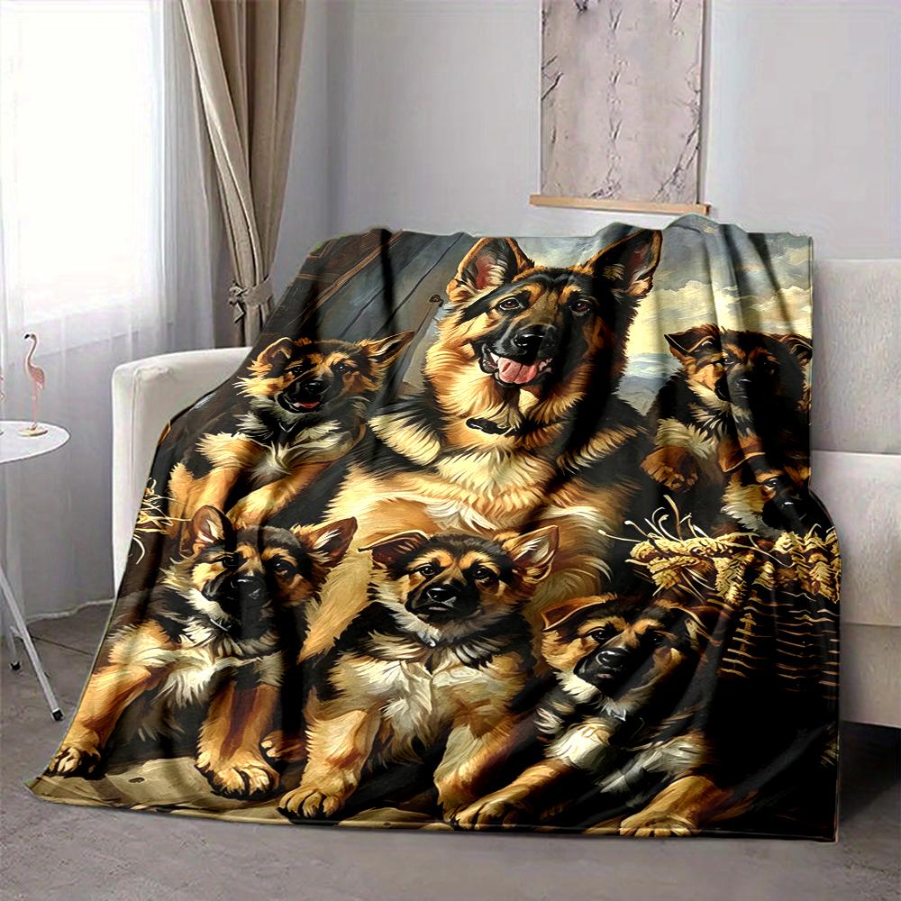 1Pc German Shepherd Family Blanket Soft And Comfortable Casual Warm Camping Travel Christmas Halloween Xmas Gift M92414