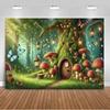 Dreamy Fairy Tale Forest Wonderland Theme Birthday Party Decorations Mushroom House Family Background Banner Stud2148