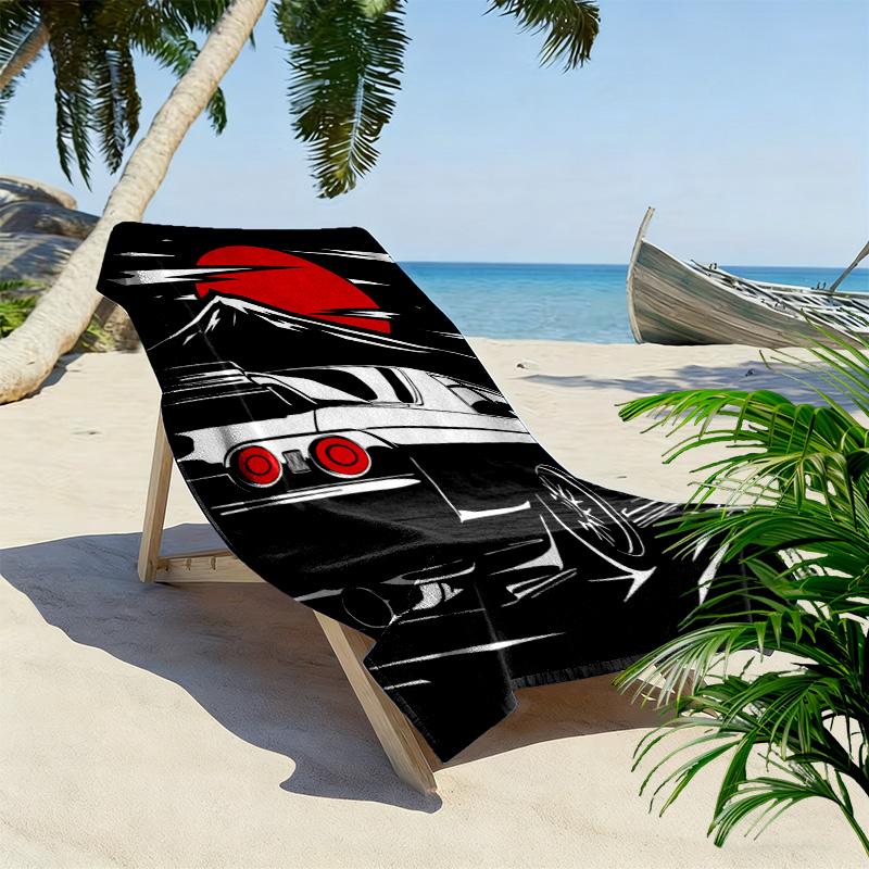 Black and White Sunset Car 2D Flat Print Beach Towel, Large Soft Quick Dry Towel for Beach Camping Swimming.MSTJ0918276