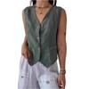 Ladies' Casual Solid-color Button-down Cotton And Linen Vest Sleeveless Cardigan