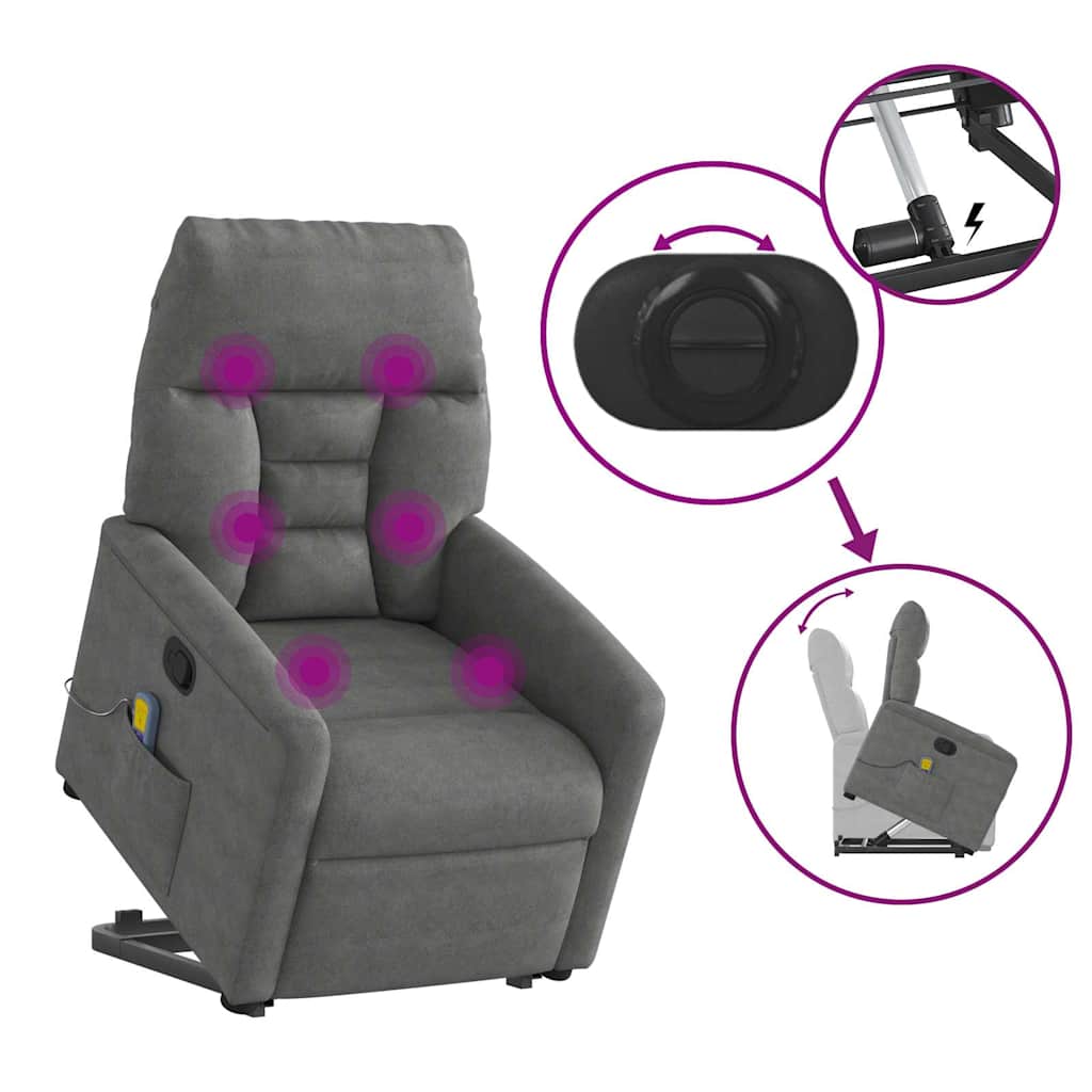 Massage Recliner with Rising Aid Dark Grey Microfiber Fabric
