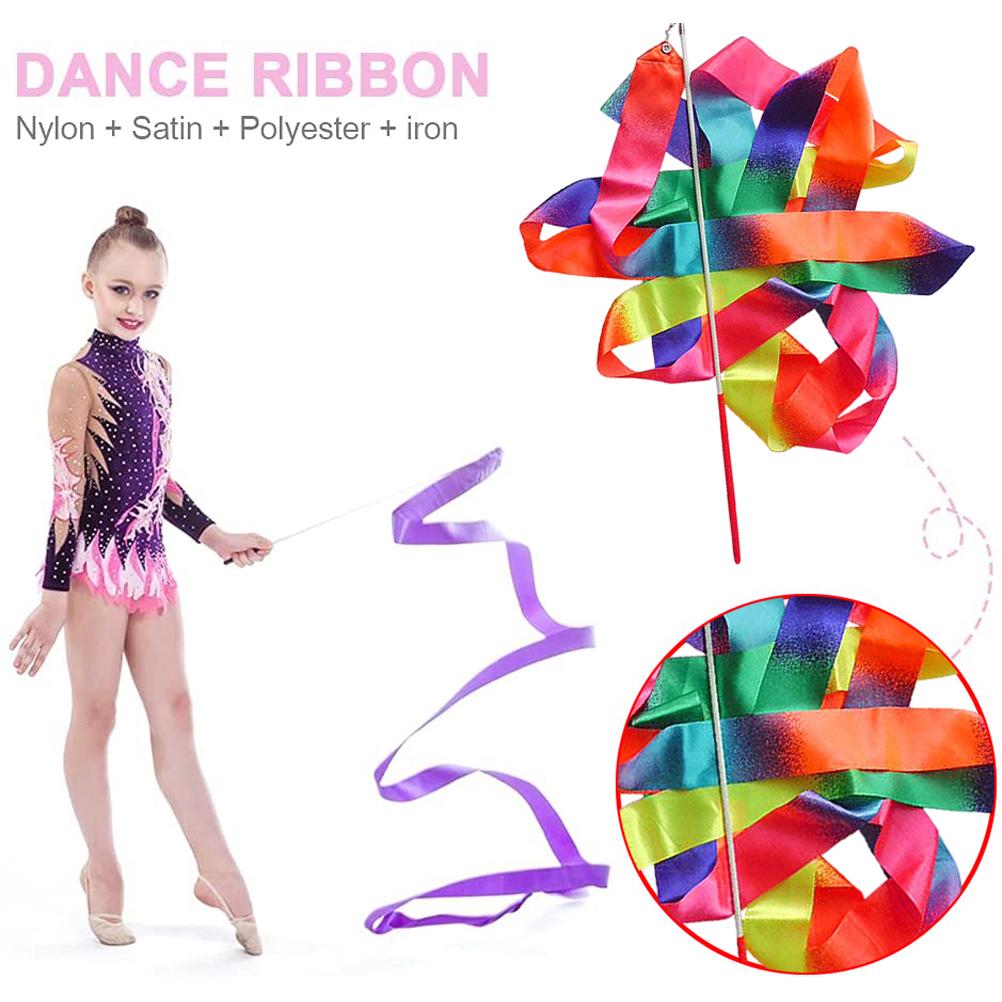 4m Kids Dancing Gymnastics Silk Band Wands Gradient Color Rhythmic Artistic Ballet Twirling Silk