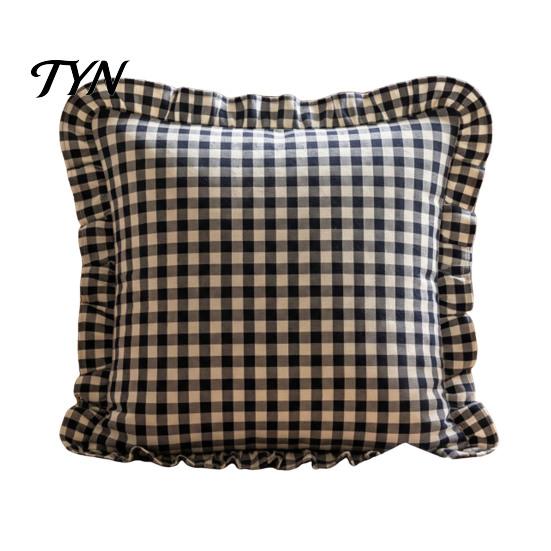 Modern Minimalist Cushion Covers Ruffle Throw Pillow Cover, Cotton Plaid Case with Frill Edge, 18x18 Living Room Home Accessories Inch 20x12
