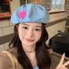Милый берет из денима в форме сердца Винтажная шляпа художника Модные кепки для газетчиков Женские