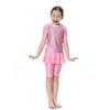 Girls Muslim Swimwears Split Two-piece Swimming Suit Short Sleeve Striped Kids Swimsuit