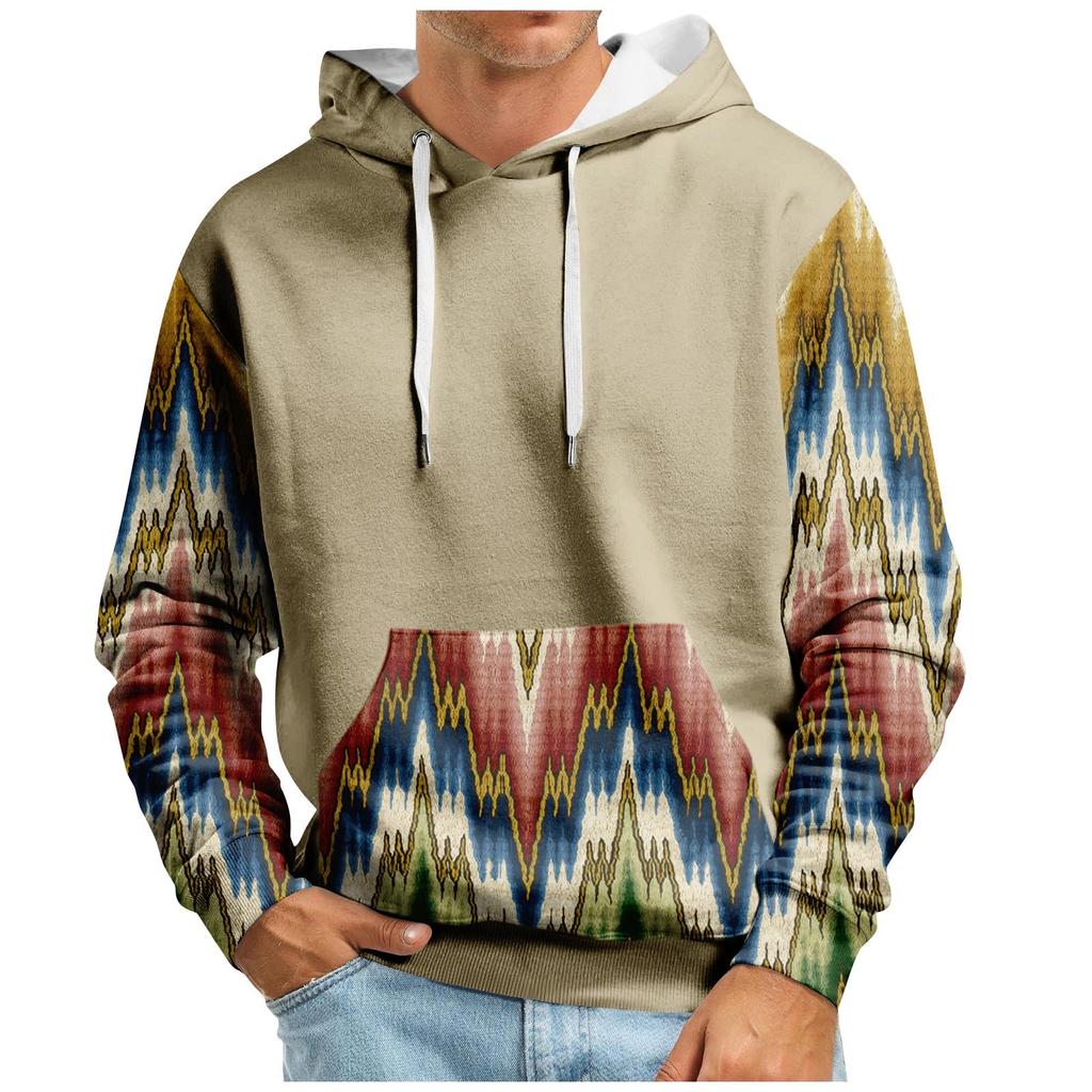 Осенний мужской свитер с большим капюшоном и цифровым принтом, новый большой базовый свитер