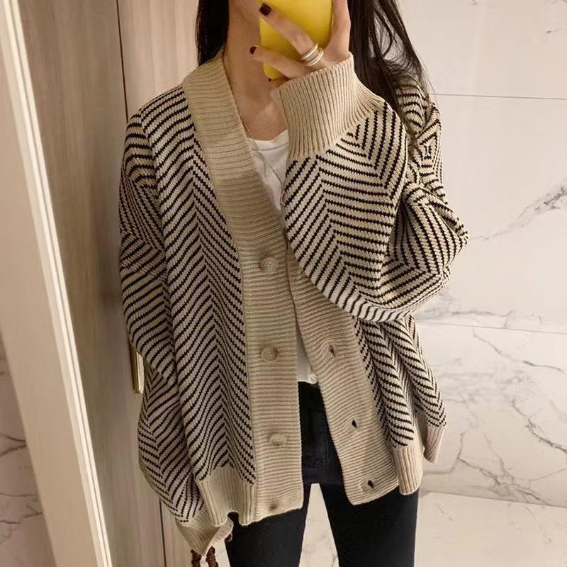 Autumn Winter Fashion Striped Cardigan Sweater Women Knitted Coats Female Long Sleeve Casual Knit Jacket Cardigans Tops Knitwear