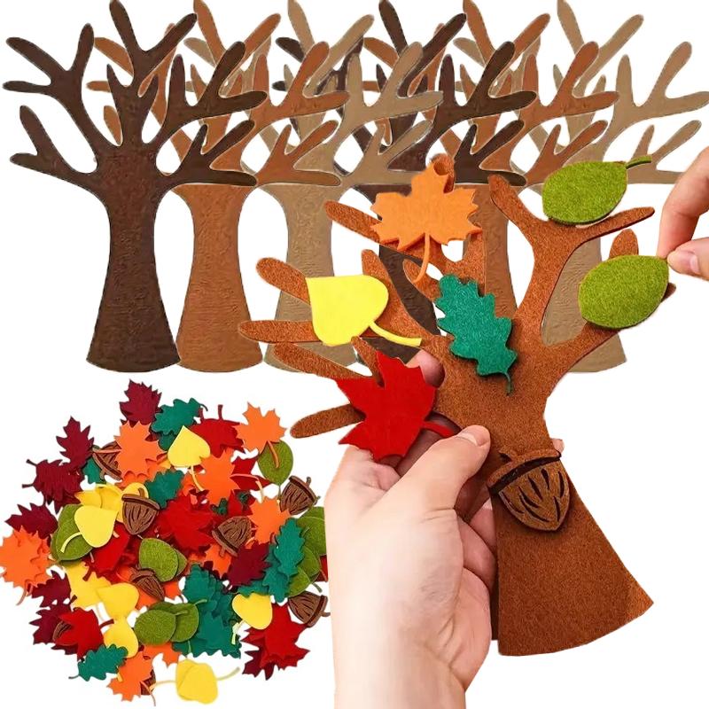 96Pcs DIY Felt Tree Crafts Kit for Fall Thanksgiving Party Gifts Home Decoration Christmas Halloween Room Wall Decor Ornaments