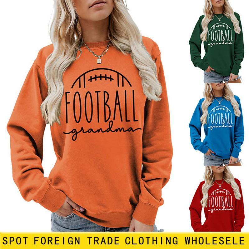 Womens Oversized Long Sleeve Crewneck Sweatshirt With Football Grandma Print - Fall Winter Casual Wear