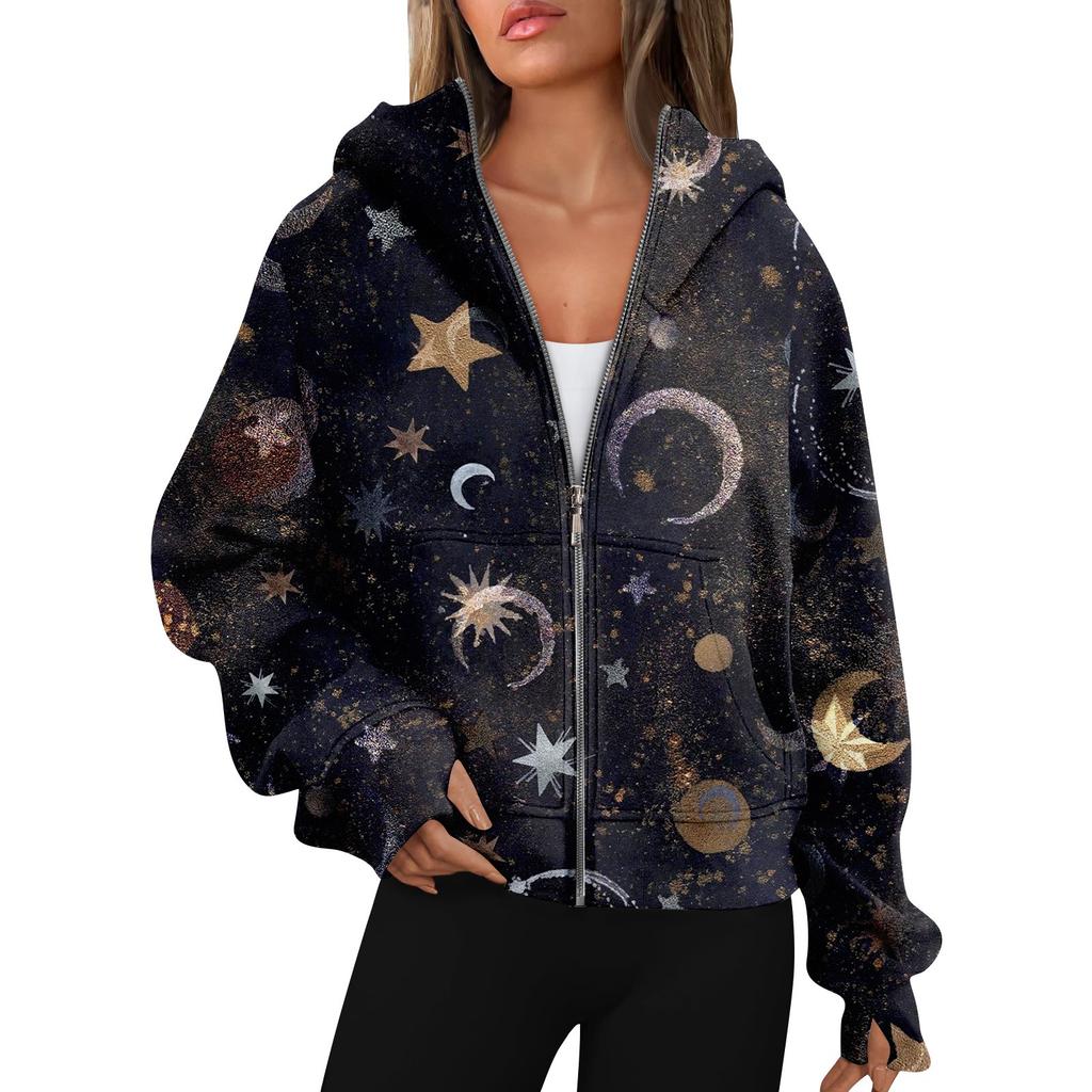 Women's Hoodies Long Sleeve Casual Full Zipper Sweatshirts Thumb Hole Sweatshirts Coat Jackets With Pockets