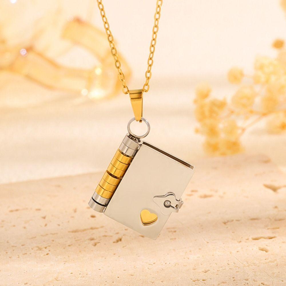Openable Book Pendant Necklace Metal Lovers Choker Necklace Chic Women's Sweater Chain Girls