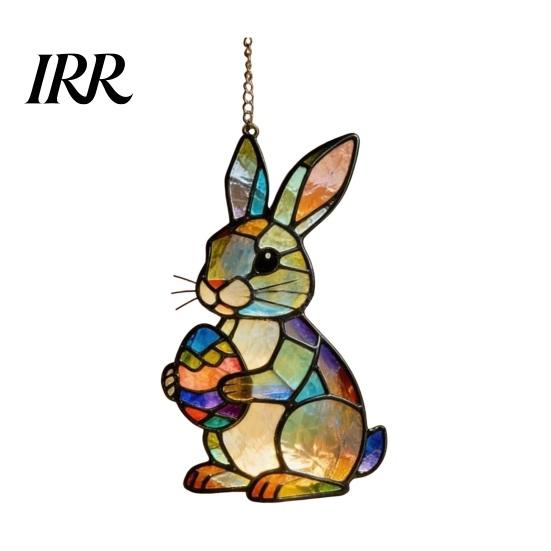 Bag Charm Accessory Easter Bunny Acrylic Suncatcher Stained Glass Style Ornament Colorful Window Hanging Decoration Indoor Outdoor Decor for