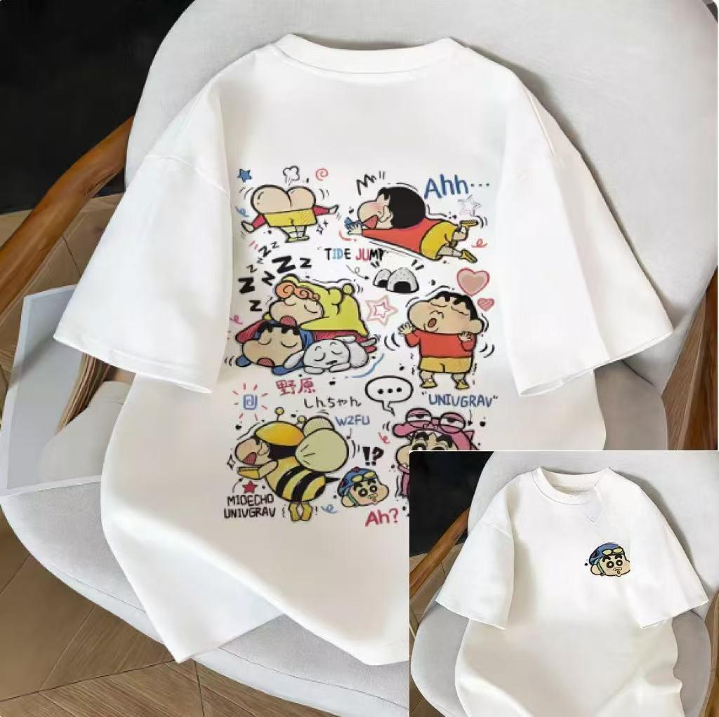 2026 Summer Comic Form Crayon Shinchan Image 100 Cotton Printed Oversize Casual Tshirt Adult Children Parentchild Top y2k