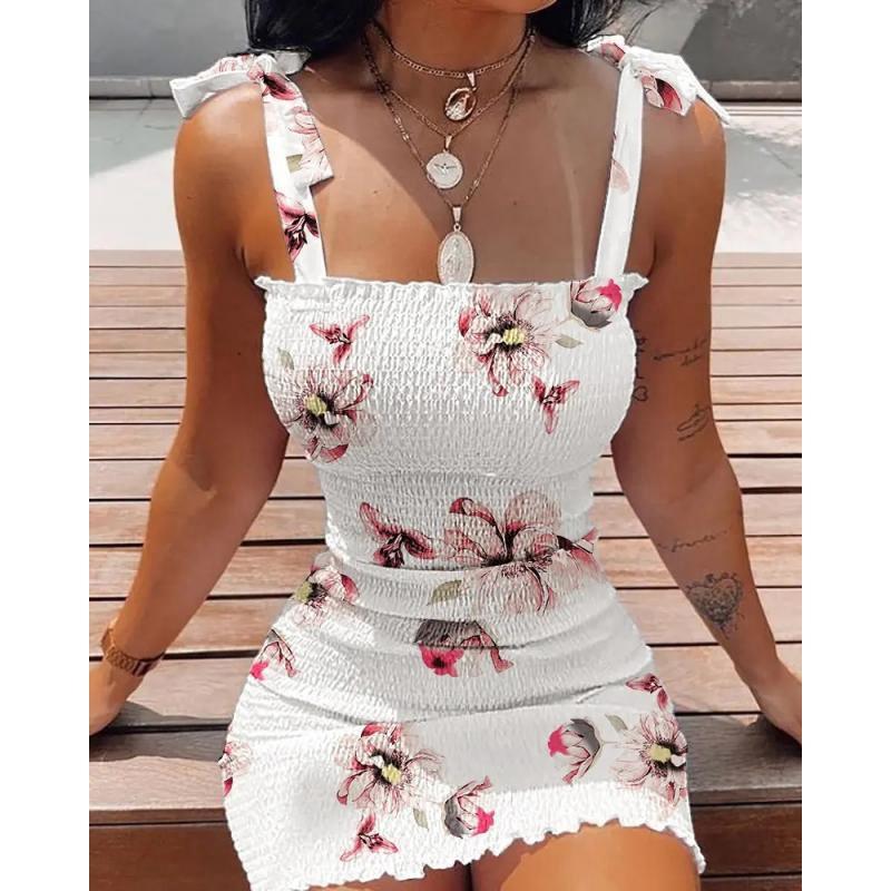 Ayollar Modasi Yelkasi Ochiq Yengsiz Smokli Bodycon Ko'ylak Ayollar Yelkasi Ochiq Mini Ko'ylaklar Ayollar Qisqa Kechki Klub Bosmali Ko'ylak