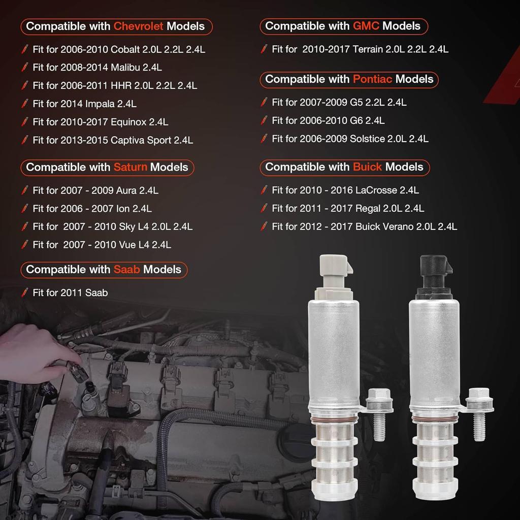 Intake And Exhaust Camshaft Position Actuator VVT Solenoid Valve Kit With Camshaft Crankshaft Engine Sensor- Compatible With