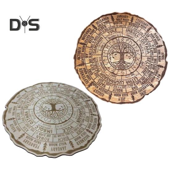 Настенный декоративный знак Колесо года, деревянная табличка, круглый календарь на дереве, колесо года, украшение для языческого домашнего уголка для медитации