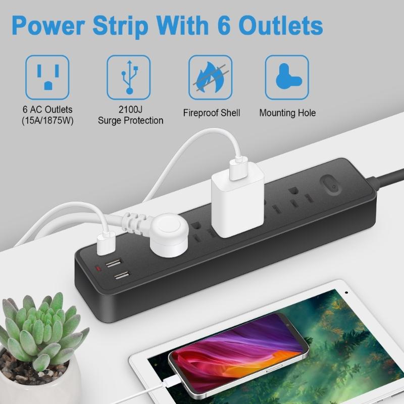 8 in 1 Power Strip Surge Protector US Plug Wall Outlet Adapter with 5pcs Widely-Spaced AC-Outlets & 3x USB Ports