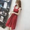 Red Inner Strap Skirt Women's Summer Long Polka Dot One-line Shoulder Dress Slimming Suspenders Base Skirt