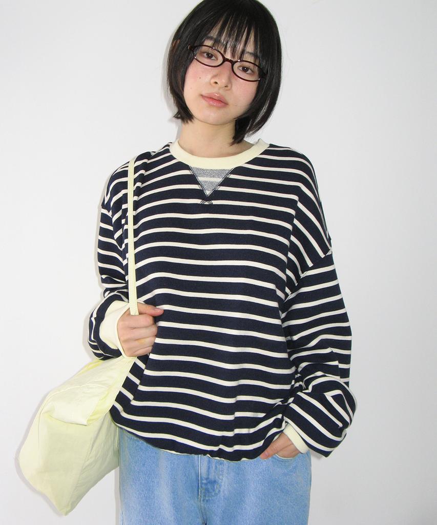 RONRON Elbow Patch Stripe Sweatshirt Navy