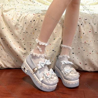 Праздничные туфли-лодочки на танкетке в стиле «Лолита» для женщин, осенние новинки, с круглым носком, цветные блоки, бант, ремешок на щиколотке с пряжкой, туфли-лодочки