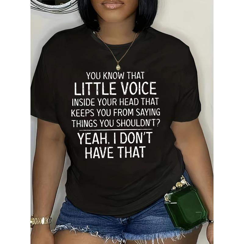 Женская футболка большого размера с принтом LITTLE VOICE, круглый вырез, короткий рукав, весна, лето, повседневный топ