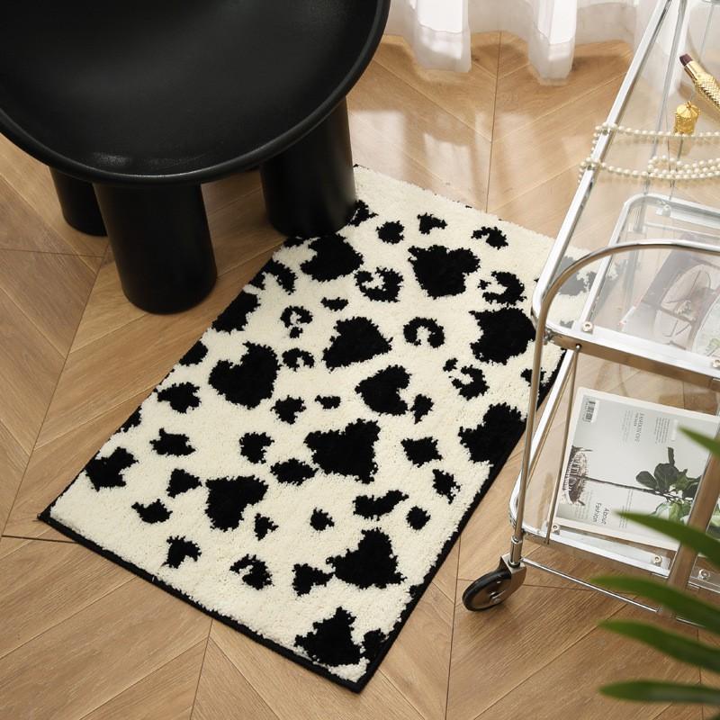 Plush Cow Print Bath Mat Non-Slip Floor Rug Bathroom Bedroom Doorway Kids Area 40x60cm 50x80cm