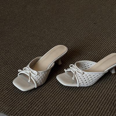 Мода Мода Бант Женские Тапочки Мода Шлепанцы на Высоком Каблуке Женские Лаконичные Вечерние Платья Летняя Обувь