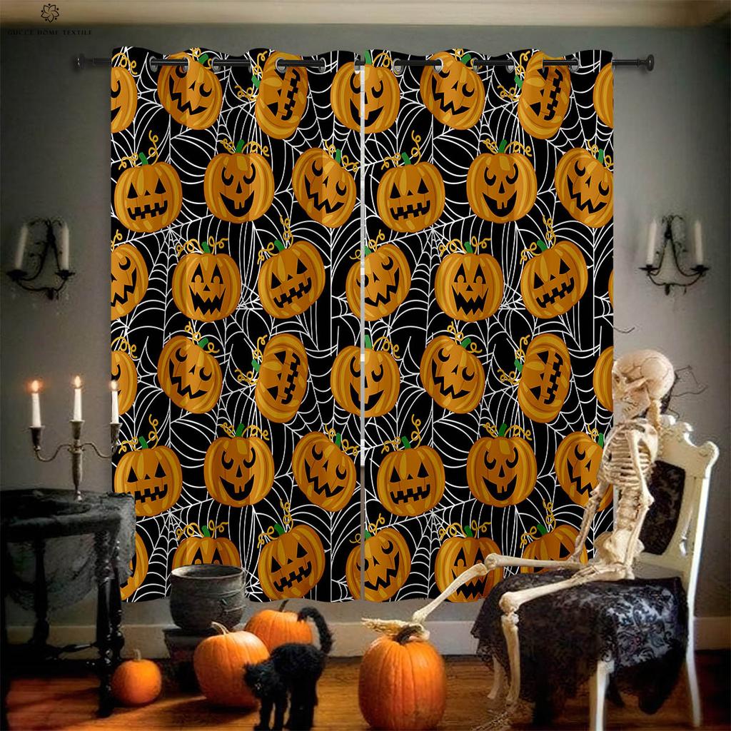 Карточные Хэллоуинские Занавески для Окон, Ужасный Узор с Тыквой и Призраком, Спальня, Ресторан, Вечеринка, 2 шт.