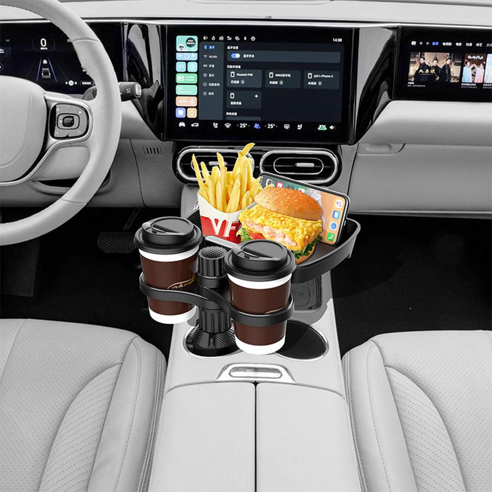 Multifunctional Car Cup Holder With Attachable Tray 360 Swivel Adjustable Car Food Eating Tray Table Auto Cup Holders Expander