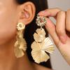 Retro Personalized Matte Exaggerated Geometry Large Petal Long Metal Earrings For Women