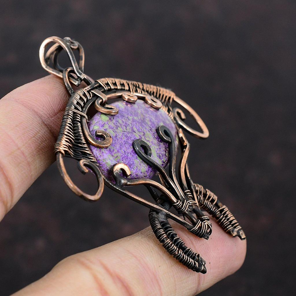 Purpurite Pendant Copper Wire Wrapped Pendant Handmade Women Pendant Copper Wire Wrap Tortoise Jewelry Genuine Gemstone Pendant Wedding Gift