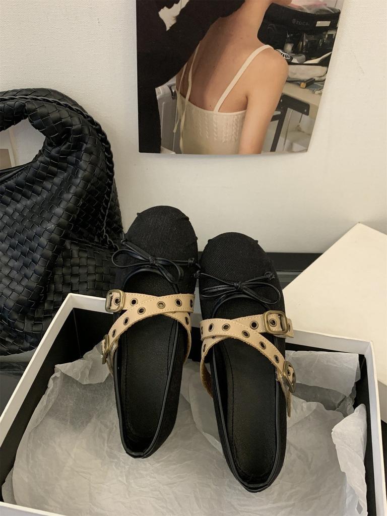 Inner Height Increase Retro Suede Bow Single Shoes Women's Shoes 2025 New Summer Ballet with Skirt Evening Shoes